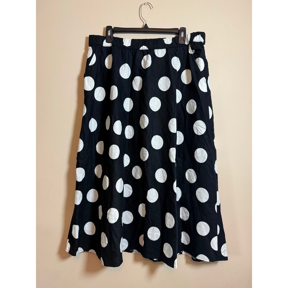 Tabitha Brown Target Black White Polka Dot Linen Blend Midi Skirt Pockets Large